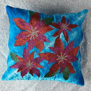 oliday Shimmer Blue Poinsettia Pillow