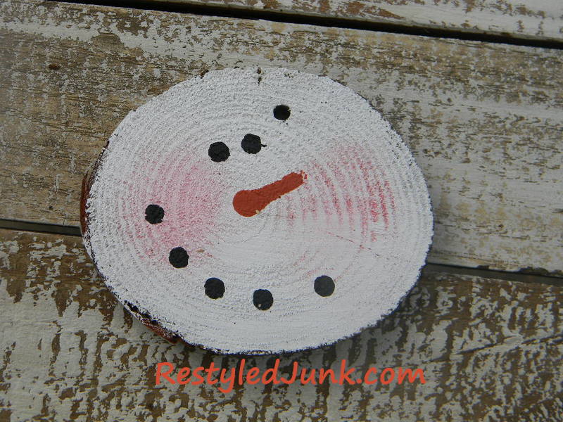 Log Slice Snowman Ornament